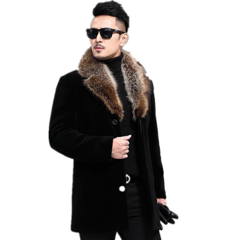 New Woolen Coat Men's Single-breasted Thickened Medium and Long Woolen Trench Coat Woolen Coat
