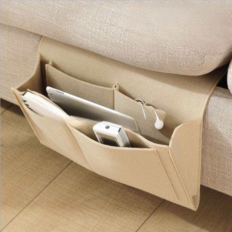 

5-Compartment Headboard Storage Pouch - 5 Compartments, Fleece Fabric, Multi-functional Space, Portable Design бежевий