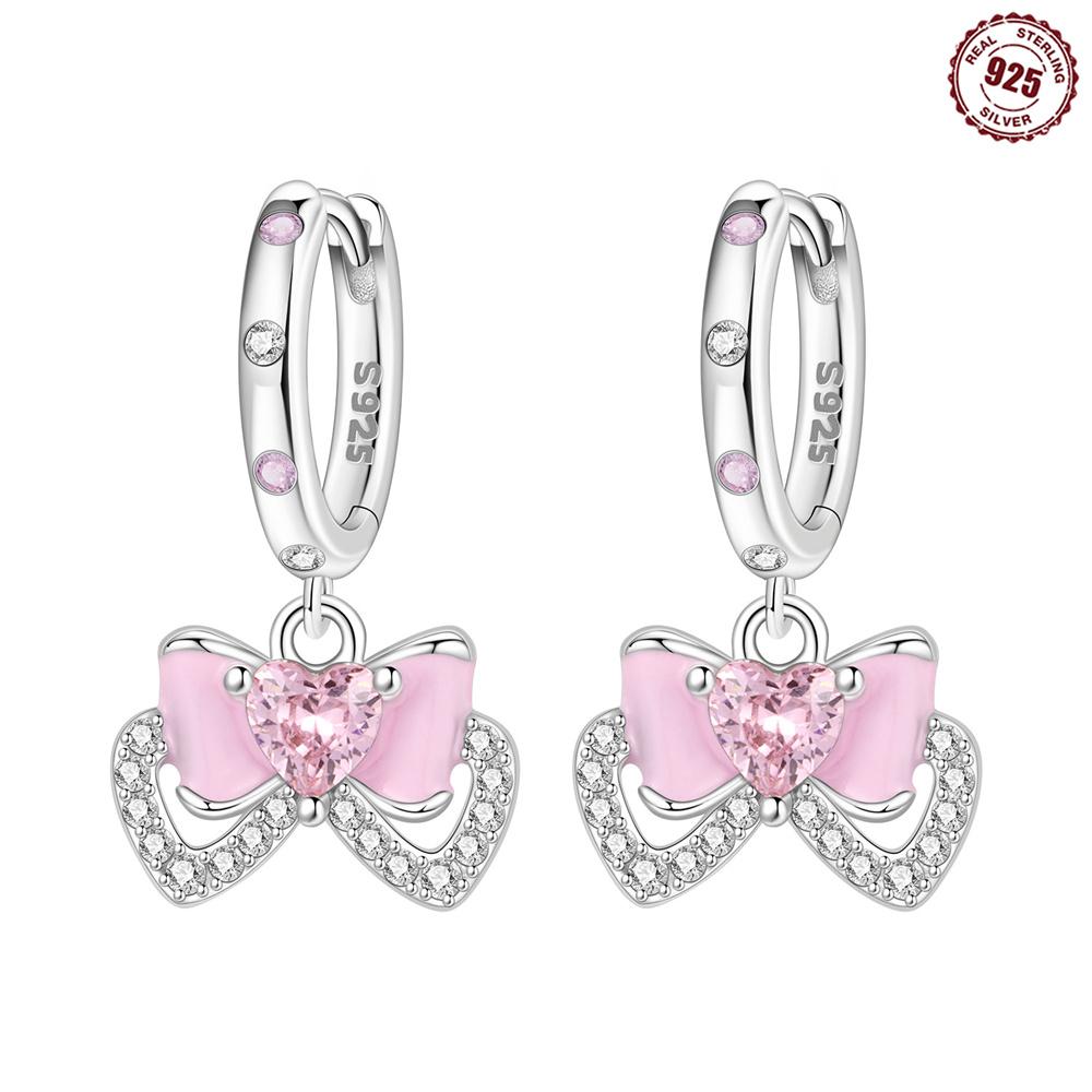 925 Sterling Kupfer kreative rosa Kronen Ohrringe, elegante und schlichte Ohrringe, Zirkon gefertigt für den täglichen Gebrauch und zur Präsentation