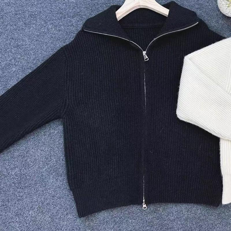 Womens Oversized Knit Cardigan With Zipper Collar Loose Fit Long Sleeve Sweater Jacket Winter
