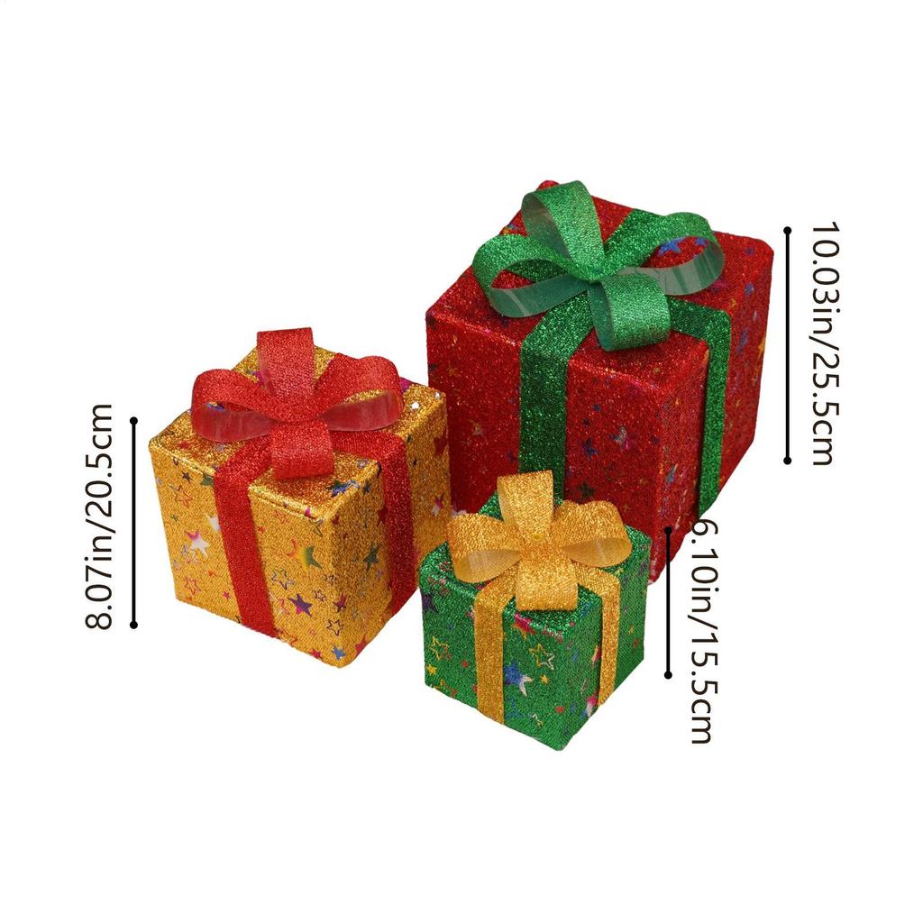 Christmas Box Decorations Christmas Boxes Decor With LED Light 3 Pieces Battery Operated Ornaments Seasonal Display For Winter