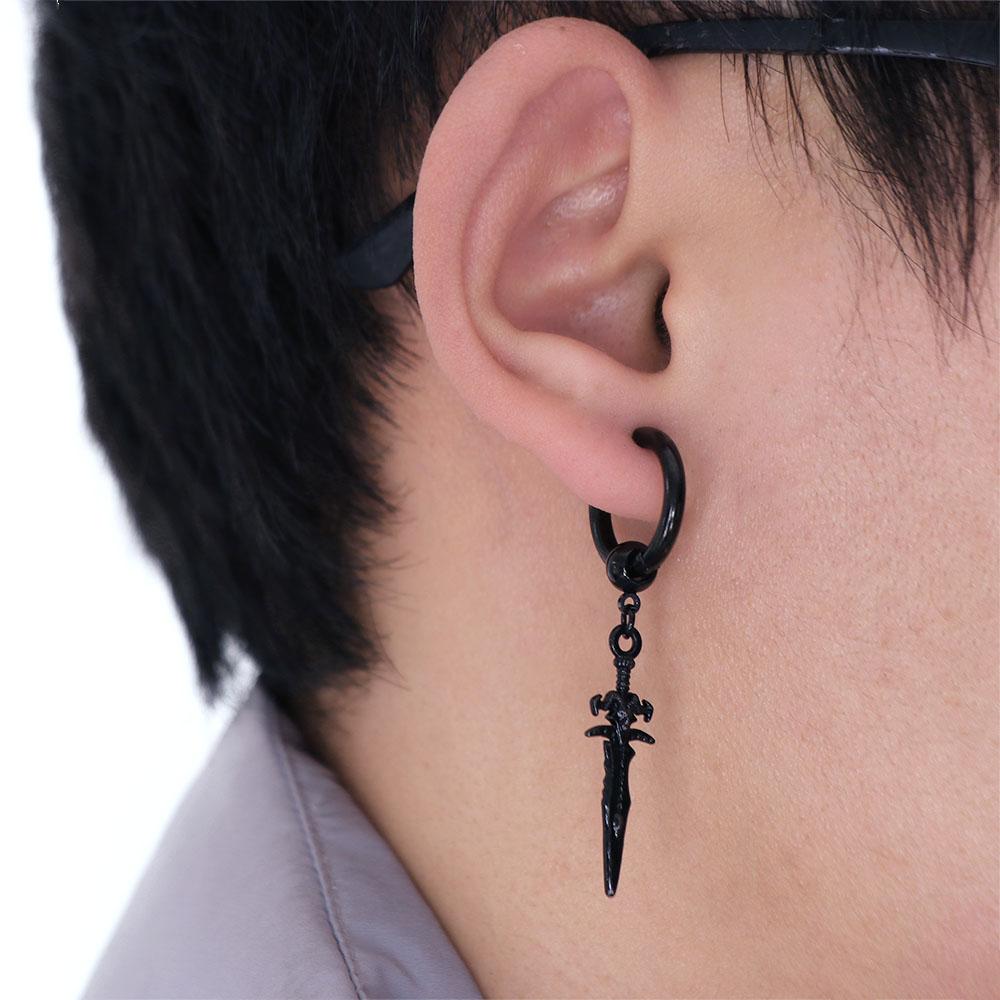 Cross Black Silver Stainless Steel Ear Cuff Clip On Earrings Men Ear Clips Korean Stud Earrings