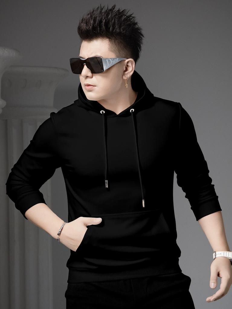 European Style 2025 New Hooded Sweatshirt for Men, Long-Sleeve Autumn Thin Jacket, Trendy Brand Versatile Solid Color Casual Hoodie for Men