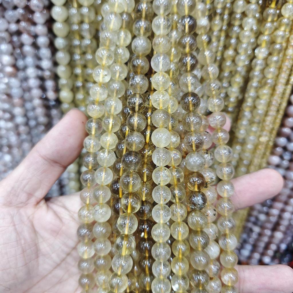 Golden Rutilated Quartz & Yellow Citrine Beads Strand for DIY Jewelry and Bracelets