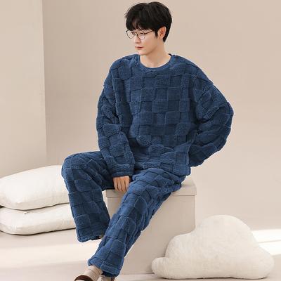 Mens Pajamas Set Winter Thick Velvet Coral Pajama for Man Leisure Sporty Sleepwear Thermal Pijamas for Youth Boy