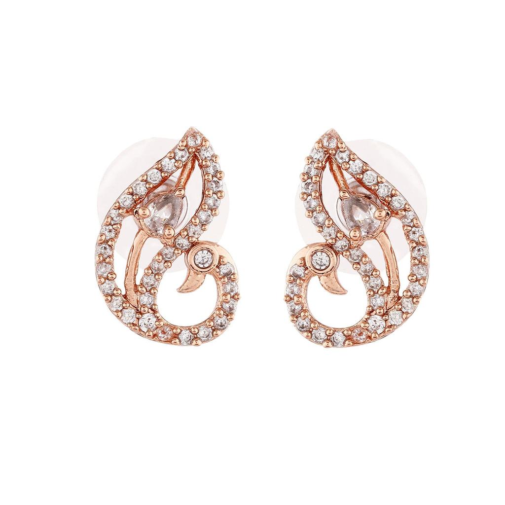 Luxury Estele Designer Rose Gold Plated CZ Peacock Stud Earrings for Women