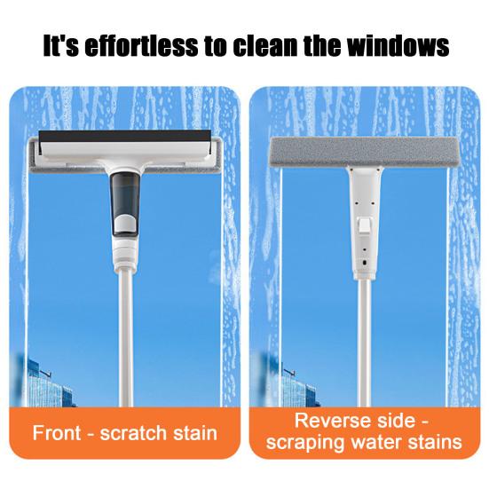Window Scraper with Double Scraping Strips Extended Pole Side Spray
