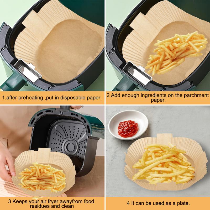 Forros de Papel Descartáveis para Air Fryer Forro de Cozimento Papel para Assar e Grelhar Com 100 Luvas Descartáveis