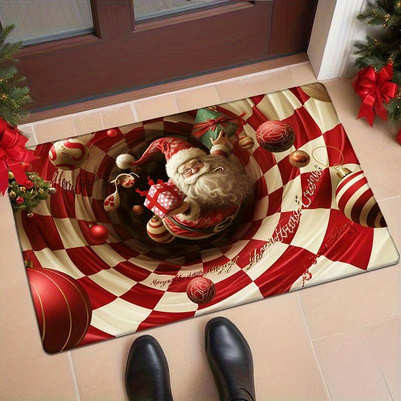 [Home Relaxation] Festive Santa Claus 3D Christmas Door Mat - Non-Slip, Machine Washable, Soft Flannel Mat for Entryway, Kitchen