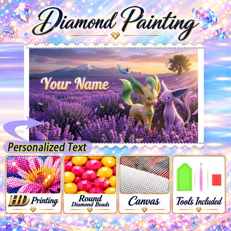 Personalized Leafeon Diamond Art Custom Name 5D Diamond Painting Full Drill DIY Craft
