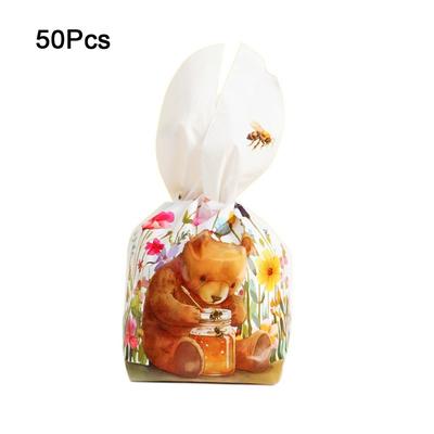 50 Pièces Sacs à Bonbons Oreilles de Lapin en Plastique Motif Animal Cartoon Sacs d'Emballage pour Biscuits Mignon Multi-styles Lapin Longues Oreilles Sacs Snack