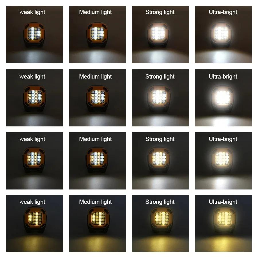 Multifunkční čtvercové pracovní světlo USB dobíjecí svítilna vodotěsné mini magnetické COB světlomet kempingové osvětlení staveniště