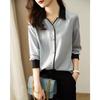 Retro Simple and Elegant POLO Collar Long-sleeved Shirt for Women In Autumn Slimming and Age-reducing Shirt Contrast Color