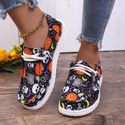 Fashion Women's Pumpkin Flat Shoes Retro Lace Up Sport Walking Shoes Slip On Casual Comfort Sneakers Lightweight Outdoor Halloween Shoes