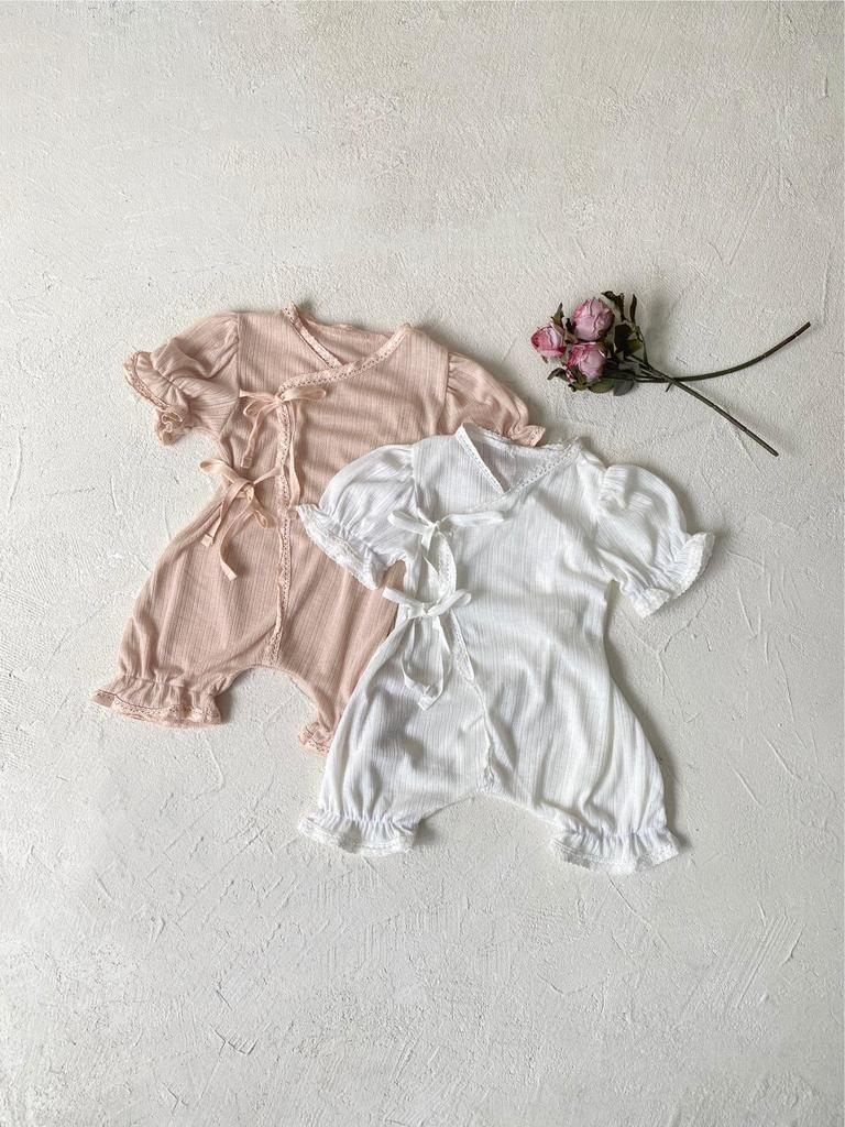 Summer Mesh Lace Romper with Snap Crotch for Girls
