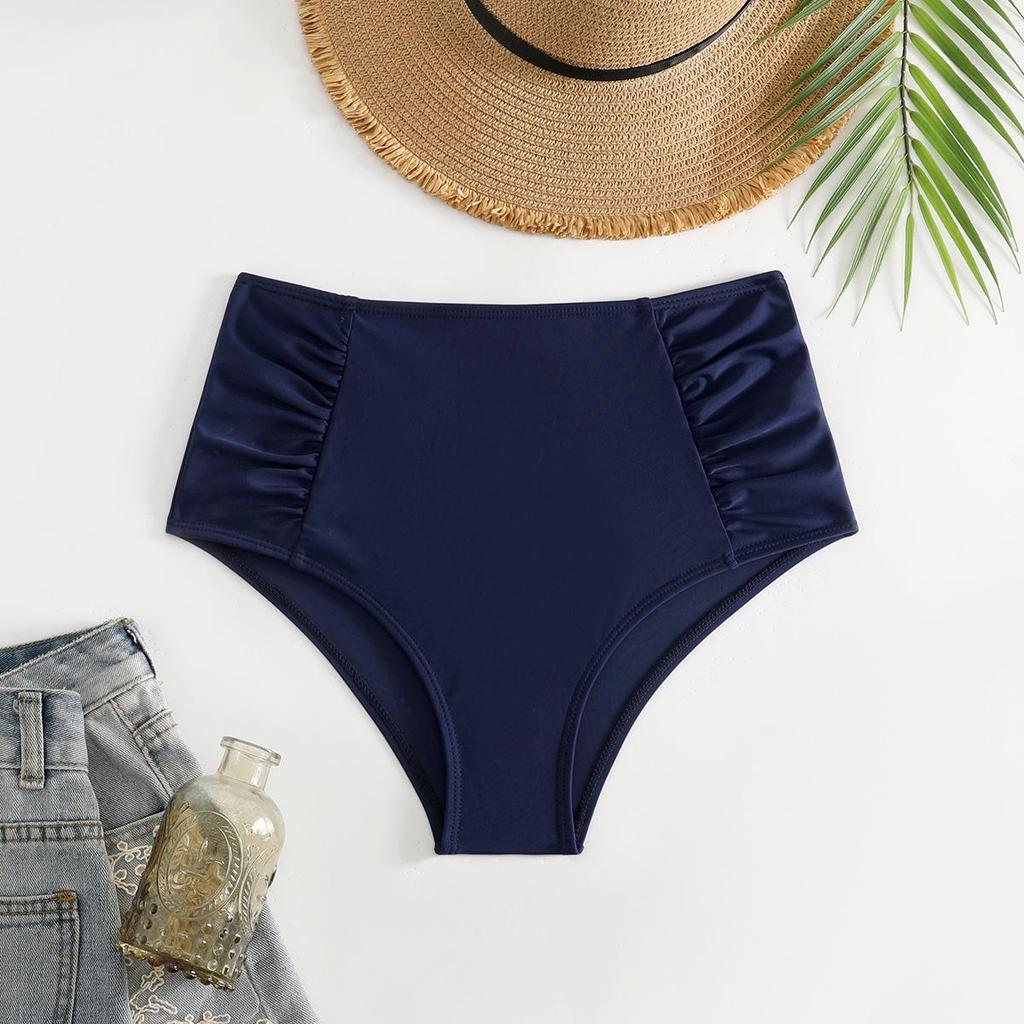 European & American Women's Ruched Solid Triangle Bikini Swimsuit