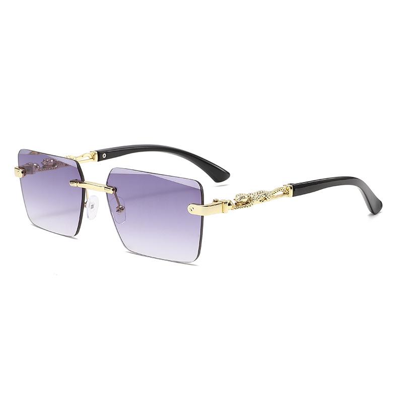 Square frameless sunglasses men's European and American trends leopard head zinc alloy fashion glasses sunglasses spot