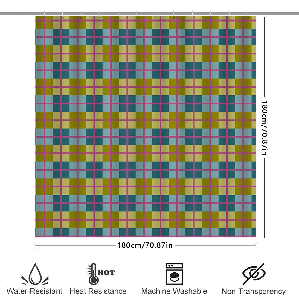 Modern Plaid Shower Curtain Waterproof Bathroom Decor With Bright Colors For Home Decoration