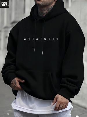 Men's Fall/winter Casual Loose-fitting Hooded Sweatshirt, Printed with "ORIGINALS", Suitable for Daily Outdoor Activities