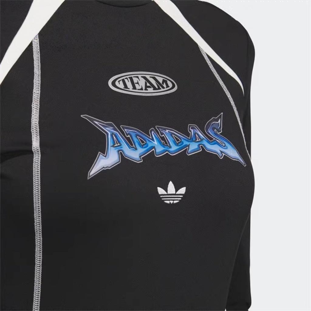 Adidas Originals Classic Sports Series Loose Half High Neck Letter Long Sleeve T-Shirt Women Tops Black JM8029