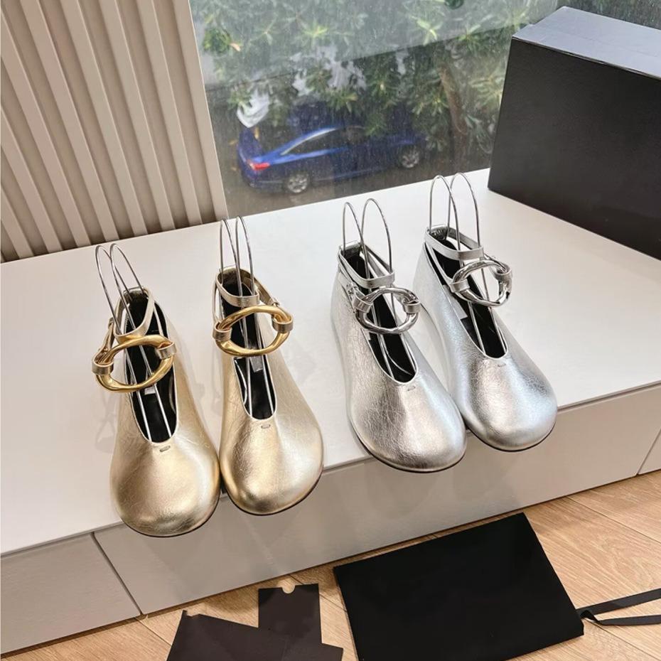 Ballet Shoes 2025 Spring and Summer New Retro Metal Buckle Anklet Big Head Shallow Mouth Single Shoes Women's Flat Mary Jane Shoes