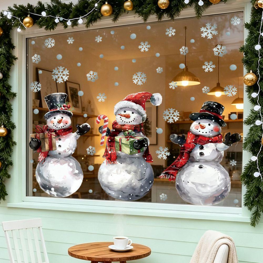 Snowflake Window Decals Cartoon Snowman Window Clings Creative Decorative Sticker Home Decoration