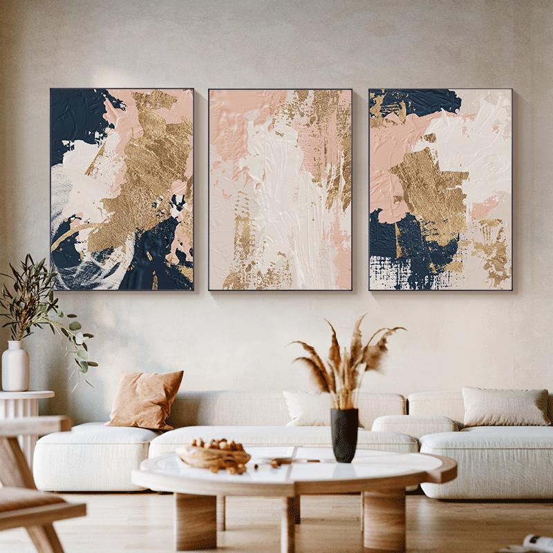 Blau Rosa Gold moderne abstrakte HD handgemalte Ölgemälde Leinwanddruck Bild Poster für nordische Wand Kunst Home Room Decor