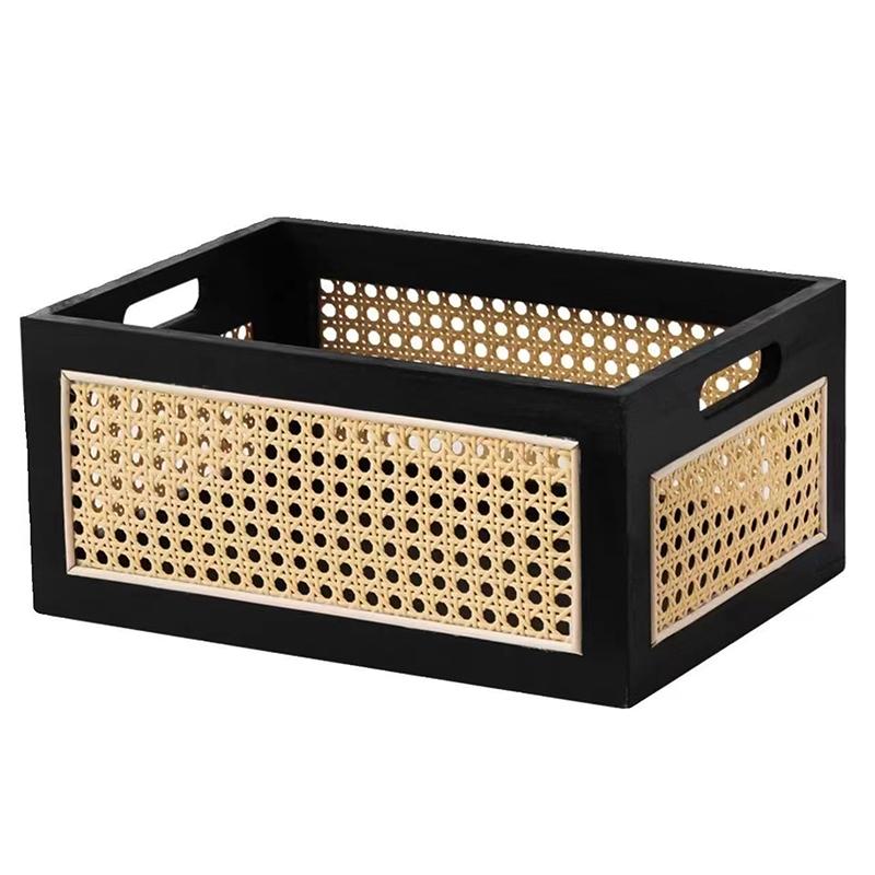 Solid Wood Storage Box Retro Desktop Imitate Rattan Basket Book Snacks Sundries Cosmetics Organizer Boxes Home Decor Basket