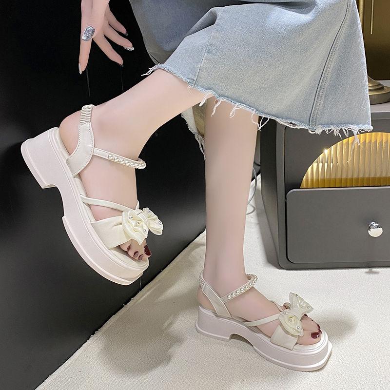 Women's Sandals Pearl Platform Bow Ladies Shoes Summer Sale On Offer Wholesale The Best 2025 Trend Chic and Elegant Comfortable