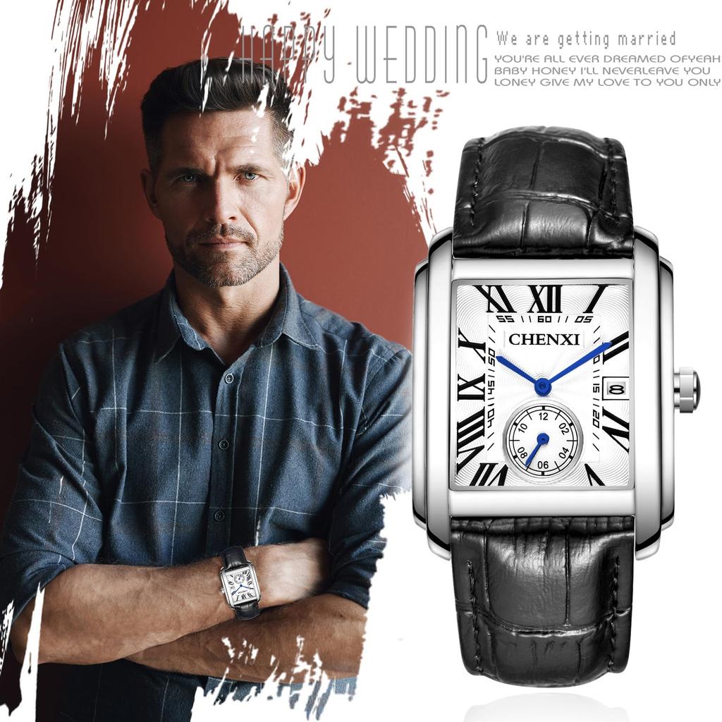 Square Watch with Leather Roman Antique Popular Square Accessory Christmas Gift Men's Strap, Waterproof Analog, Style, Simple, Stylish, Watch, Men's