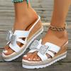 Fashion Shiny Bow Decor Wedge Sandals for Women Summer 2025 Fashion White Platform Slippers Woman Thick Sole Non Slip Beach Slides 36-42