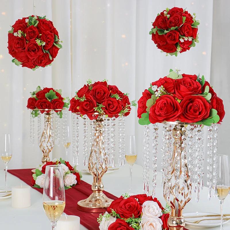 6Pcs Artificial Flowers Centerpiece Table Decorations Rose Ball for Weddding Floral Arrangements Bouquet for Party Home Decor