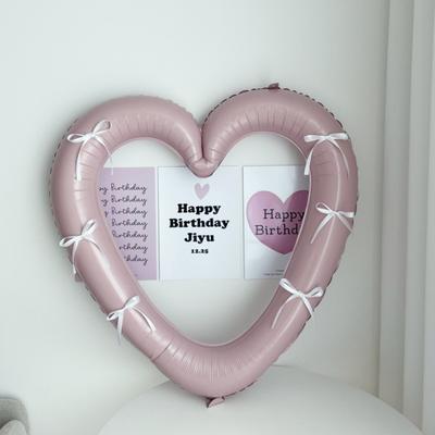 Happy Birthday Heart Photo Frame Balloon with Bowknot Stickers Girlsfriend Birthday Party Photo Props Wedding Ballon Decoration