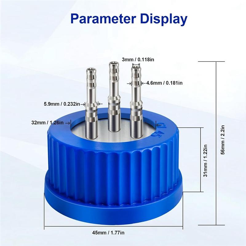 A96I-GL45 304 Stainless Steel Safety Bottle Cap For Laboratory Use-Medium Size, Autoclavable 1-Port