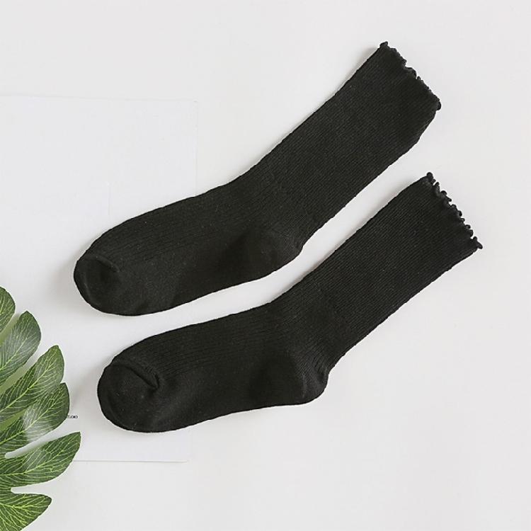 Fashionable Cute Lettuces Edge Frilly Ribbed Knitted Crew Socks for Women Ruffle Ankle Middle Tube Socks
