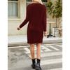 Women's Autumn/winter Twisted Flower Medium Length Solid Color Split Loose Pullover V-neck Sweater Dress