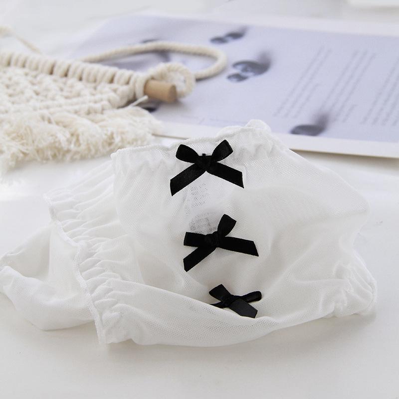 Women's Mid-Waist Lace Mesh Panties with Black Edge and Bow