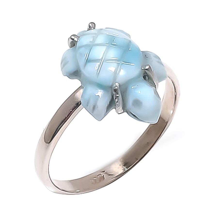 

Natural Larimar Gemstone Handmade 925 Sterling Silver Jewelry Ring Size 9 N7p33