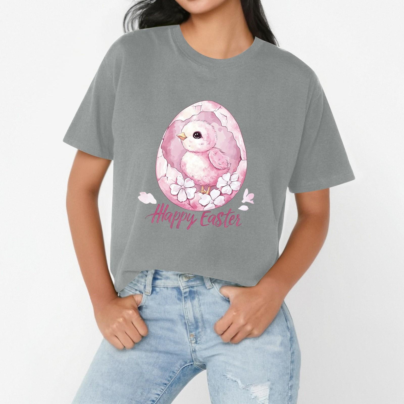 

HAPYY EASTER Женская повседневная свободная футболка с пасхальным принтом и круглым вырезом, пуловер с коротким рукавом XL