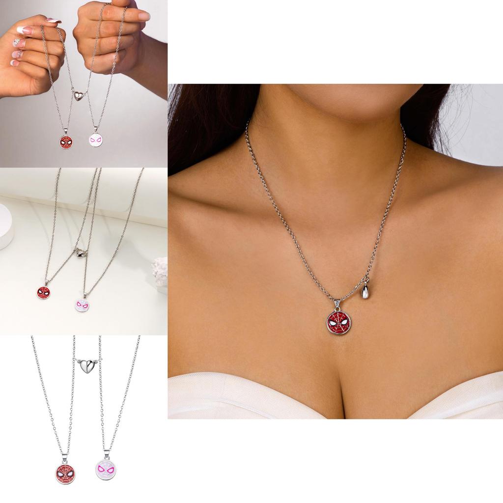 Spiderman Couple Magnetic Necklace With Geometric Pendant For Women