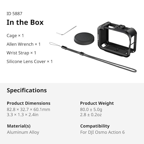SmallRig DJI Osmo Action 6 Cage (Advanced Edition), Aluminum Alloy Camera Cage with Cold Shoe, Wrist Strap, Lens Cover, Protective Frame with 1/4"-20