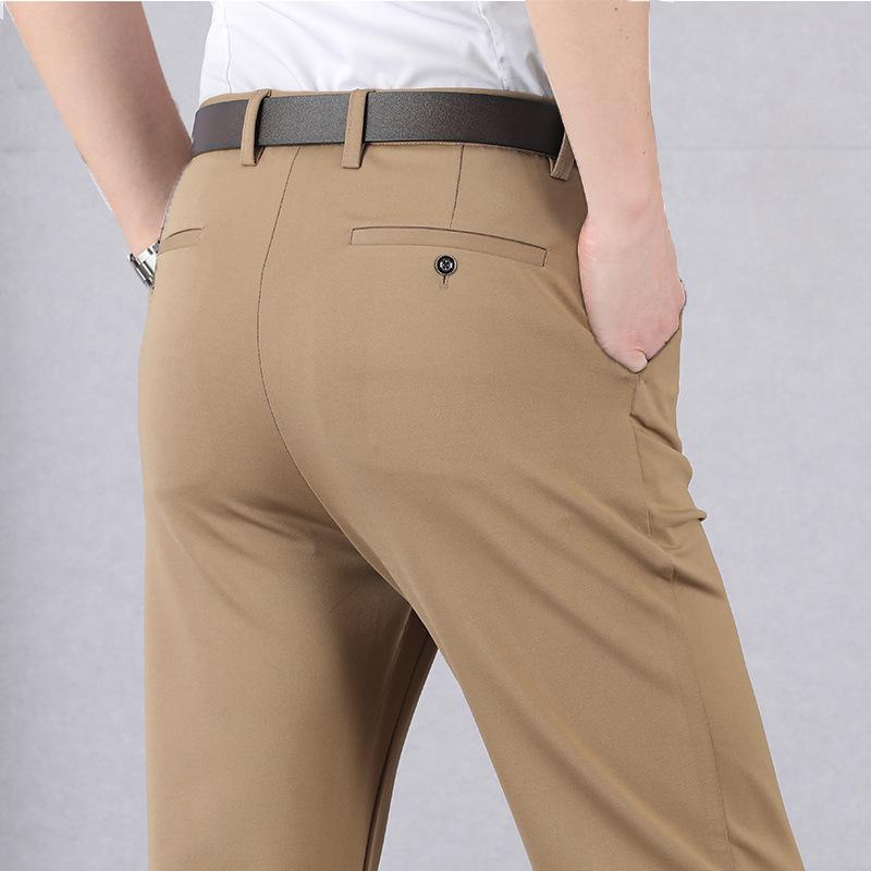 Fashion Solid-coloured Trousers Men's Summer Thin Section Business Casual Suit Trousers Loose Straight Large Size Elastic Trousers