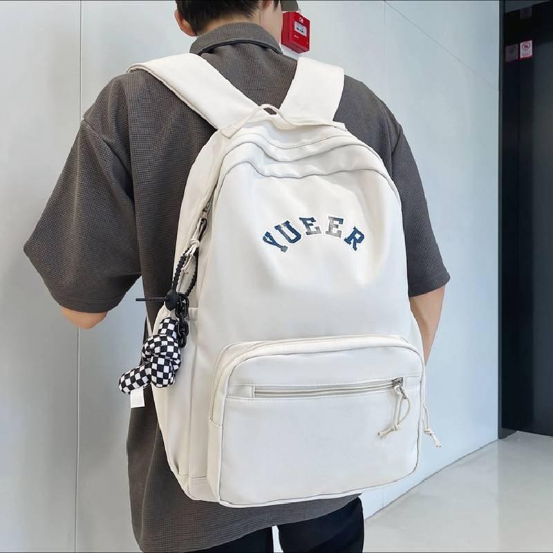 Simple Solid Color Letter Pattern Student Casual Backpacks For Daily Use And School Travel