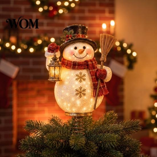 Uniek Winter Huis Ornament Verlichte Kerstboom Topper, Verlichte Kerstman Peperkoek Notenkraker Boomtop Warm Wit LED Topper met