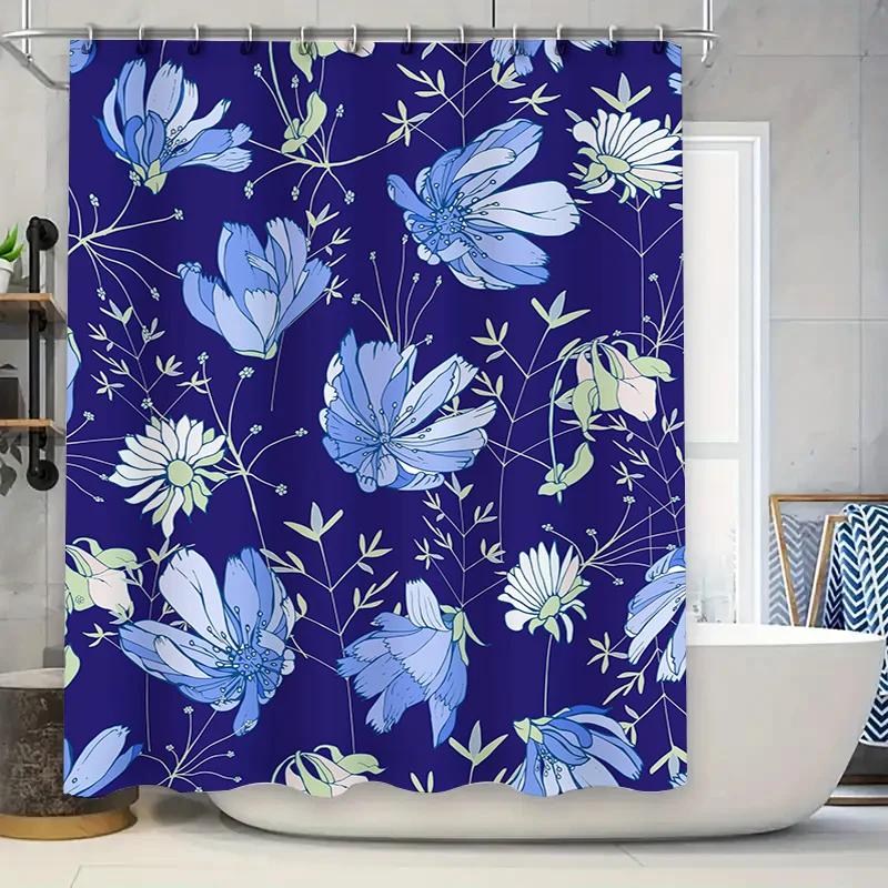 

Blue Flower Shower Curtain Waterproof Fabric Bath Decor For Home Decoration Modern Style Bathroom Accessories Perfect Gift Idea W60H190(CM)-1 Pcs