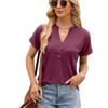Loose V-neck Short-Sleeve T-shirt European and American Solid V-neck Button Loose Short sleeve T-shirt