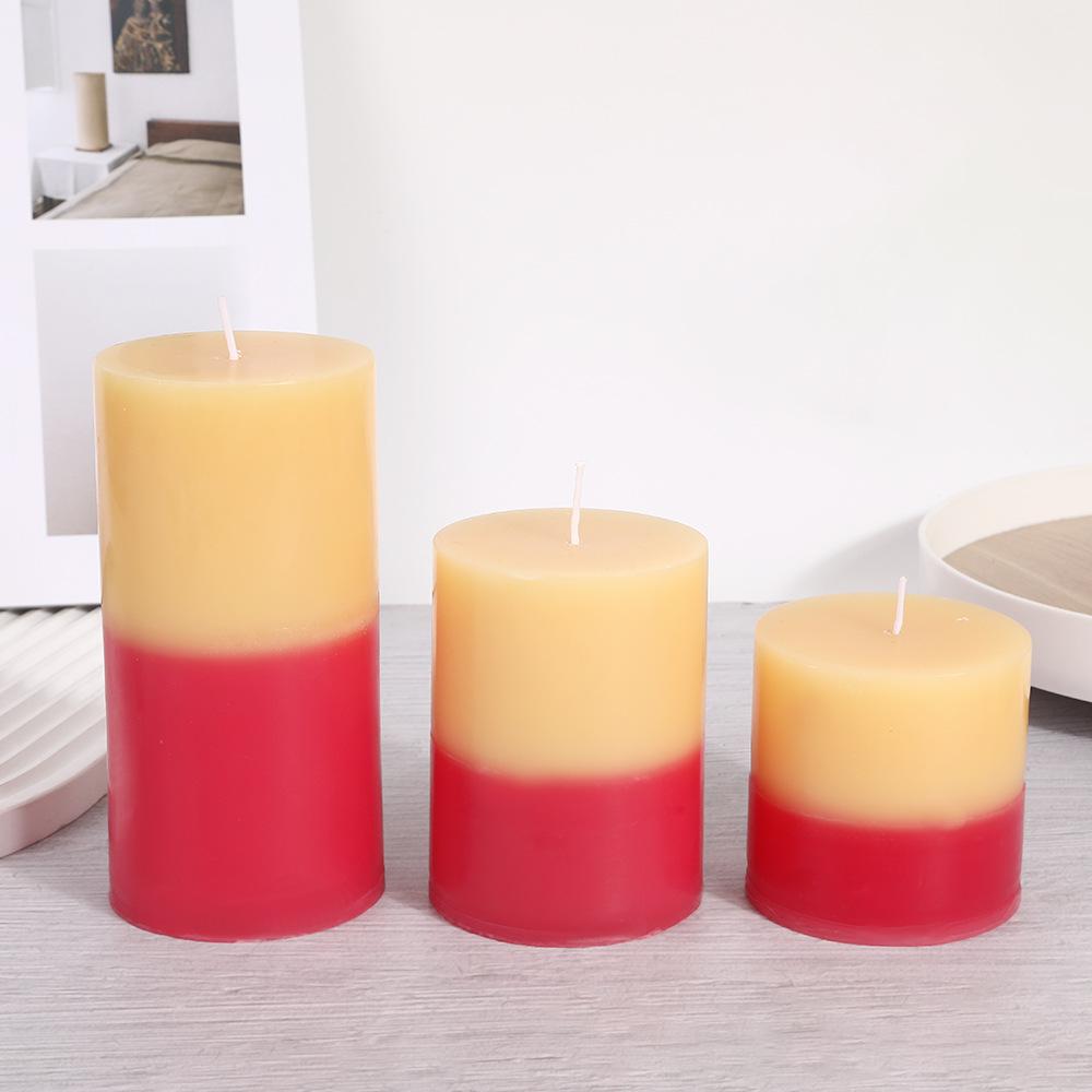 

Классическая европейская цветная цилиндрическая свеча для дома, без запаха, романтическая, свадебная, для отеля, декоративный столб, воск Layered Orange + Red