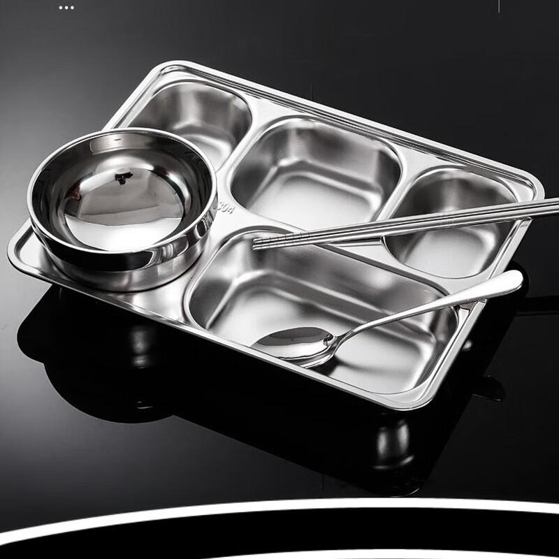 304 Stainless Steel Divided Lunch Tray with Lid
