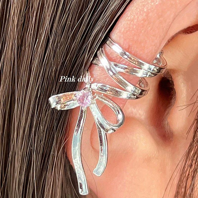 Ribbon Aesthetics: Ballet Style Ear Cuff/Bow Earring for Women
