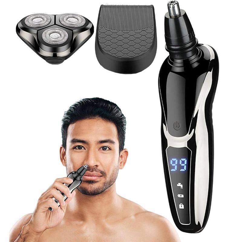 Smart Cordless Men's Razor 3-in-1 Trimmer - IPX4 Waterproof Electric Razor with LED Display and Travel Lock for Full Body Grooming